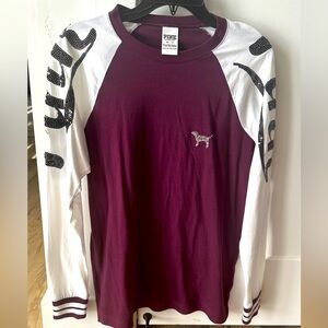 Pink Sequin Long Sleeve Baseball Style Tee